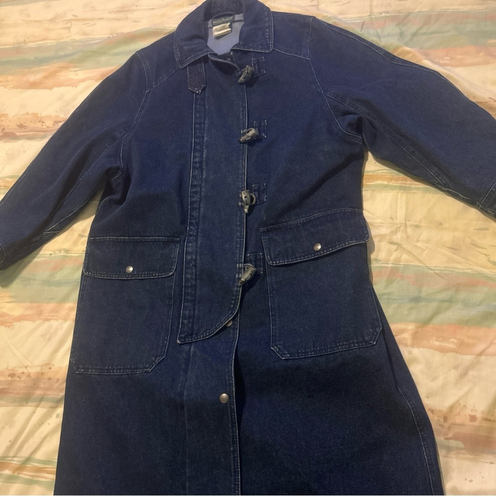 Vintage Harve Benard Riding Barn field Long Denim Trenchcoat Jacket Coat SMALL